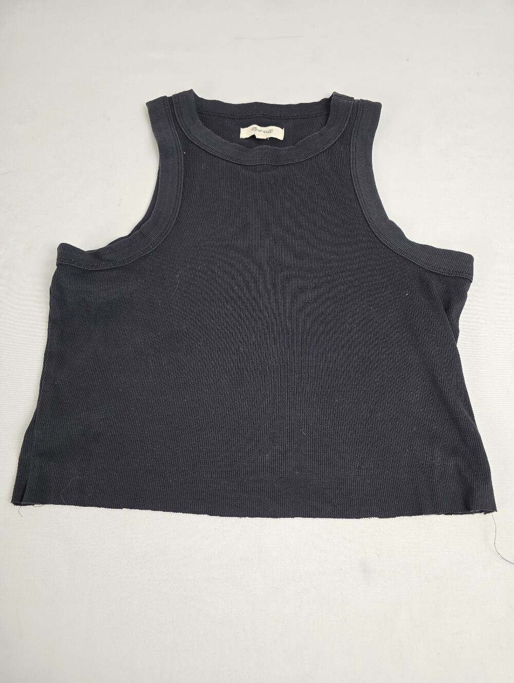 Madewell Crop Ribbed Tank Top Raw Edge Hem Size Small Black